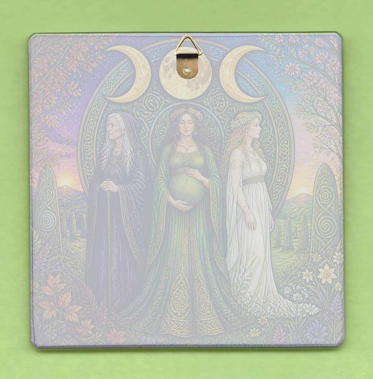 Pagan Triple Moon Goddess 10cm Glass panel wall decoration