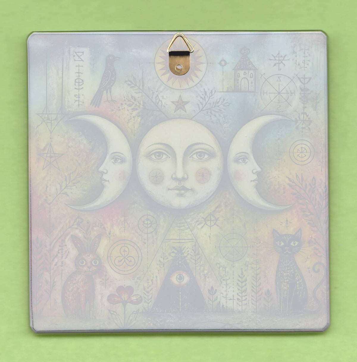 Pagan Triple Moon 10cm Glass picture panel with hook