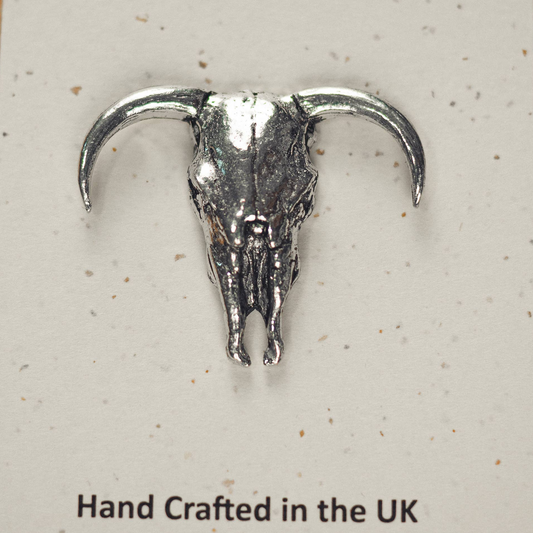 Longhorn Skull Pewter Pin Badge