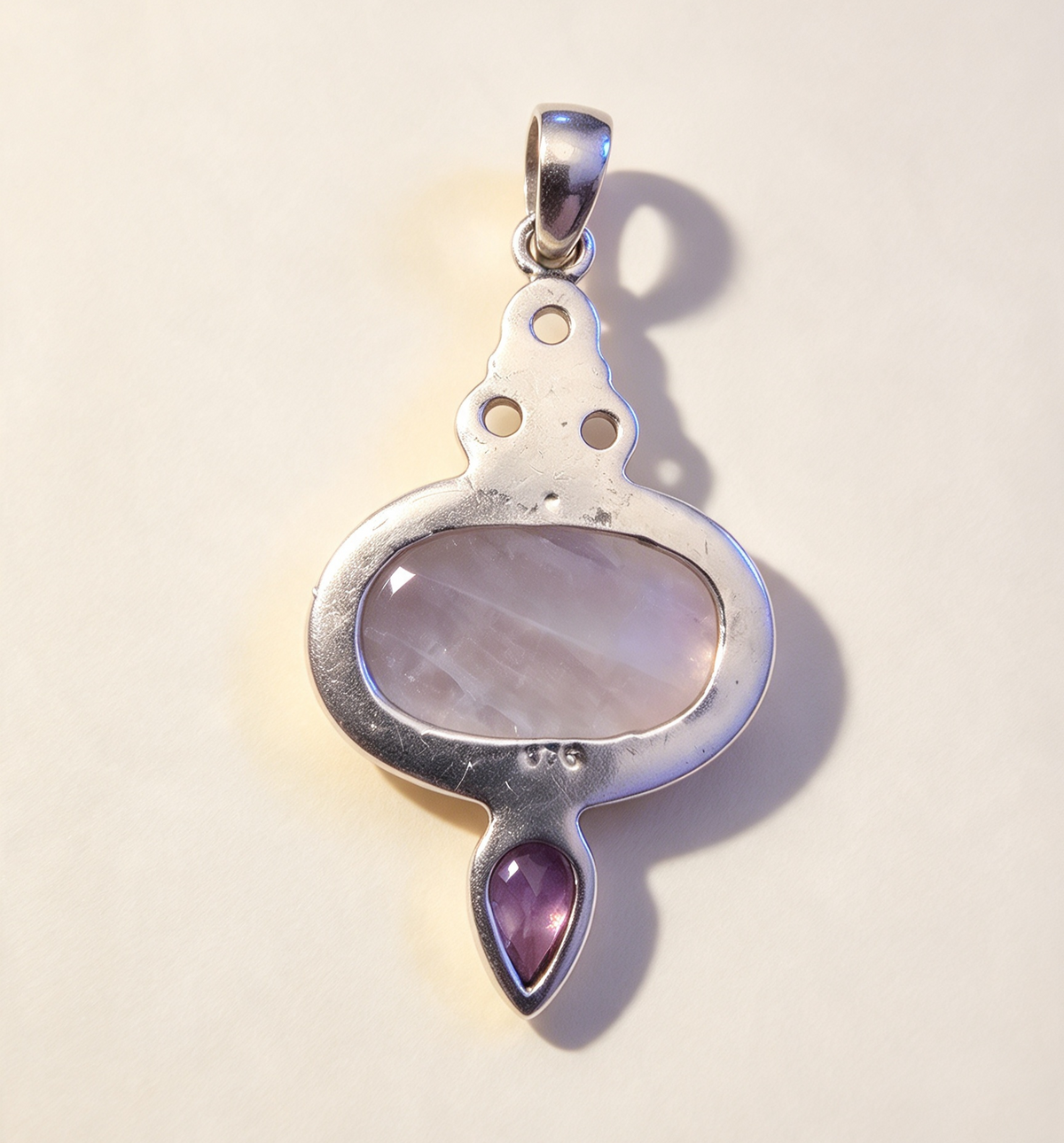 RAINBOW MOONSTONE WITH AMETHYST SET IN 925 STERLING SILVER 5cm