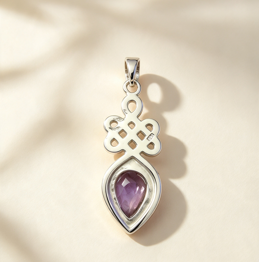 AMETHYST CELTIC PENDANT SET IN 925 STERLING SILVER 3.8cm
