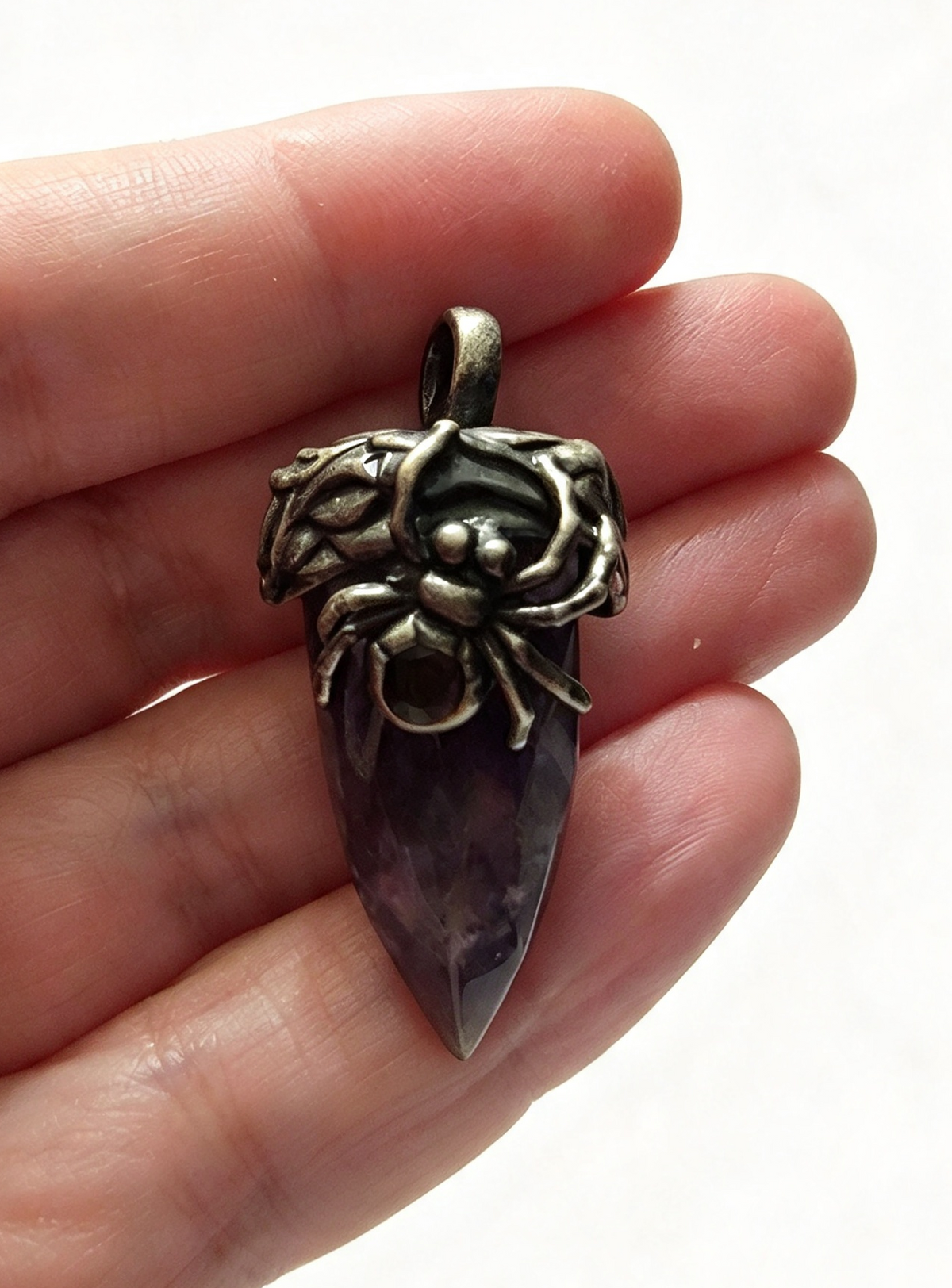 AMETHYST SPIDER Silver plated Pendant free stainless steel chain