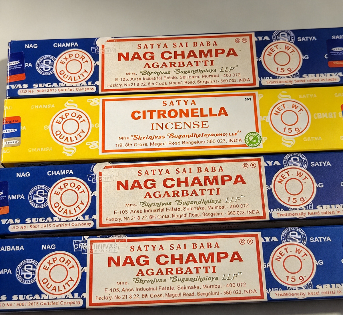 4 boxes of incense sticks Display items
