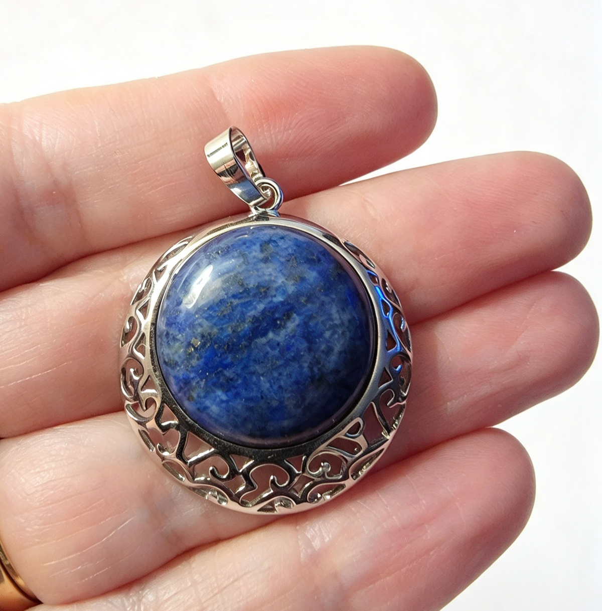 LAPIS Silver plated Pendant free stainless steel chain