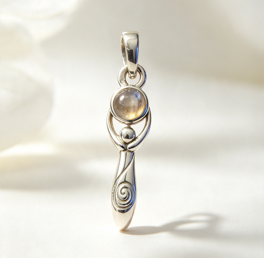 925 Sterling Silver Pendant... Goddess Holding Labradorite 3.2cm by 0.8cm