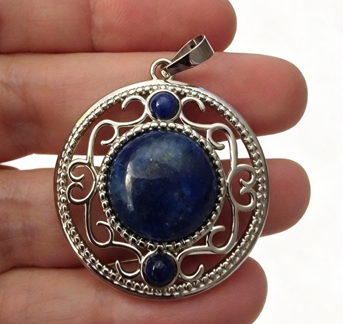 LAPIS Silver plated Pendant free stainless steel chain.
