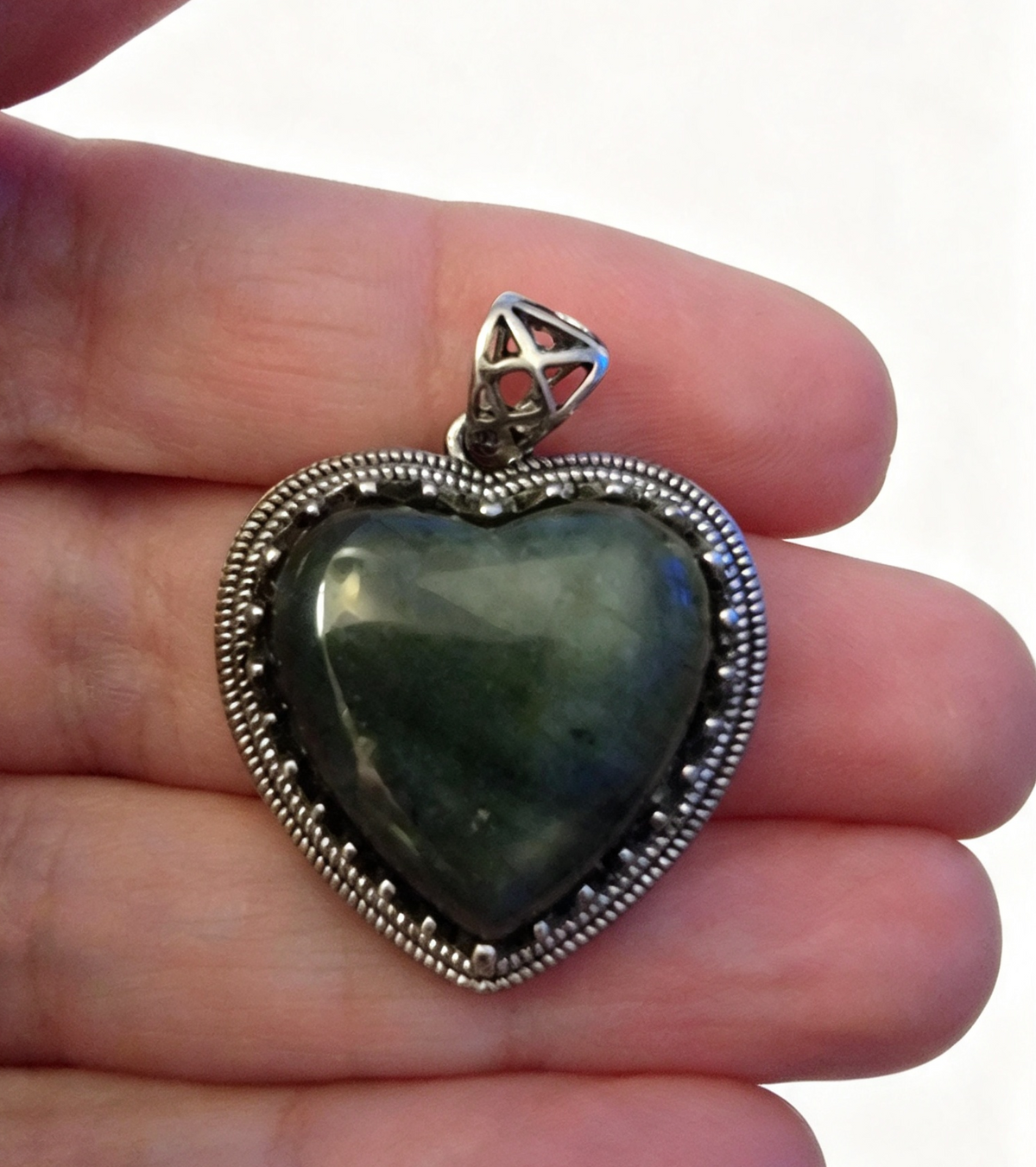 LABRADORITE Silver plated Pendant free stainless steel chain