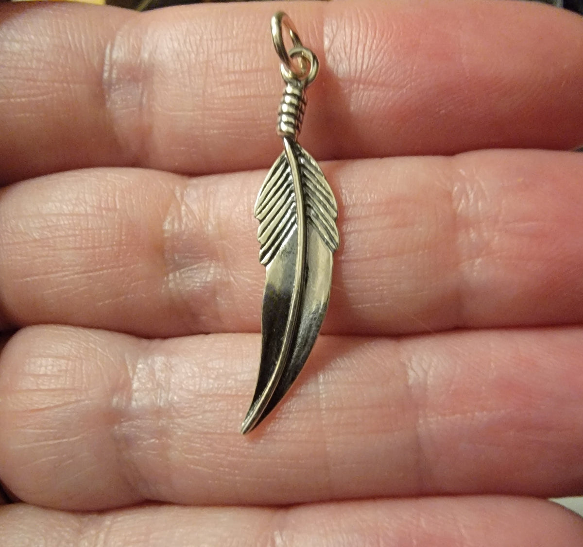 925 Sterling Silver Pendant...Feather 3.8cm by 0.8cm.