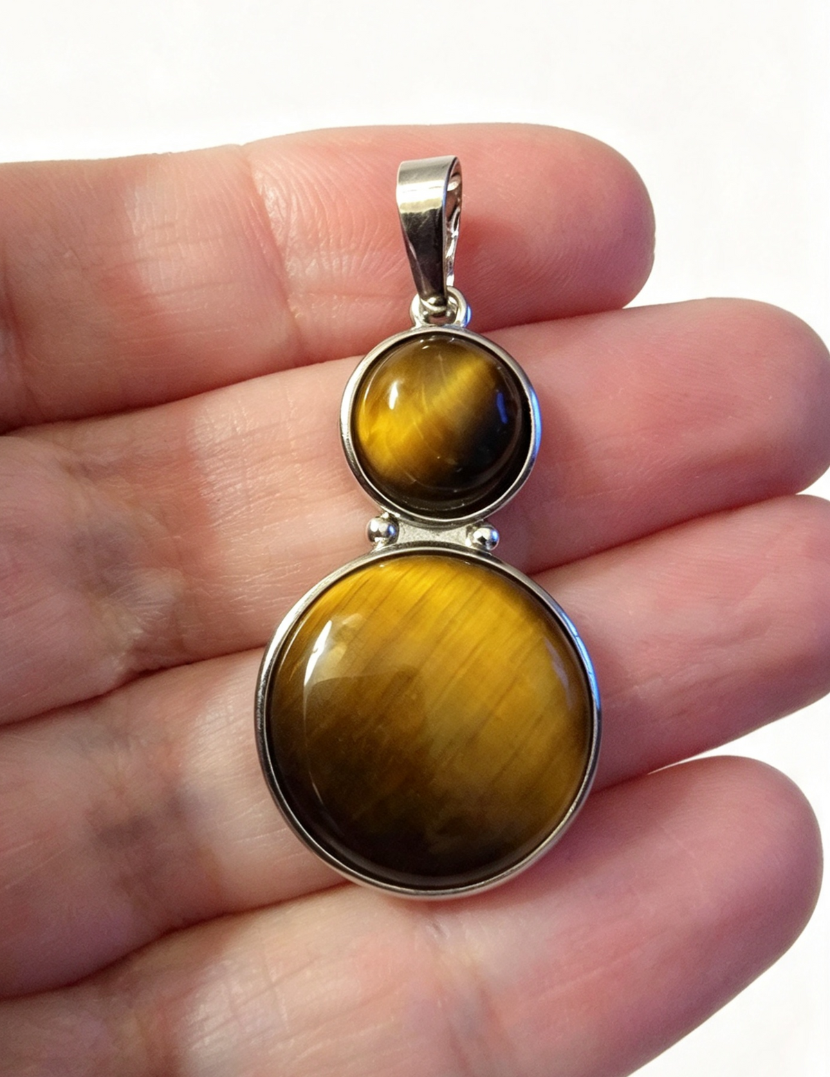 TIGERS EYE Silver plated Pendant free stainless steel chain