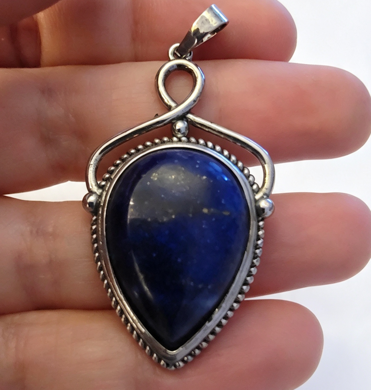 LAPIS Silver plated Pendant free stainless steel chain.