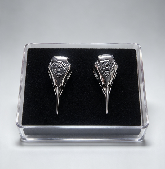 STAINLESS STEEL CELTIC RAVEN EARRINGS FLAT SCREW ON BACKS