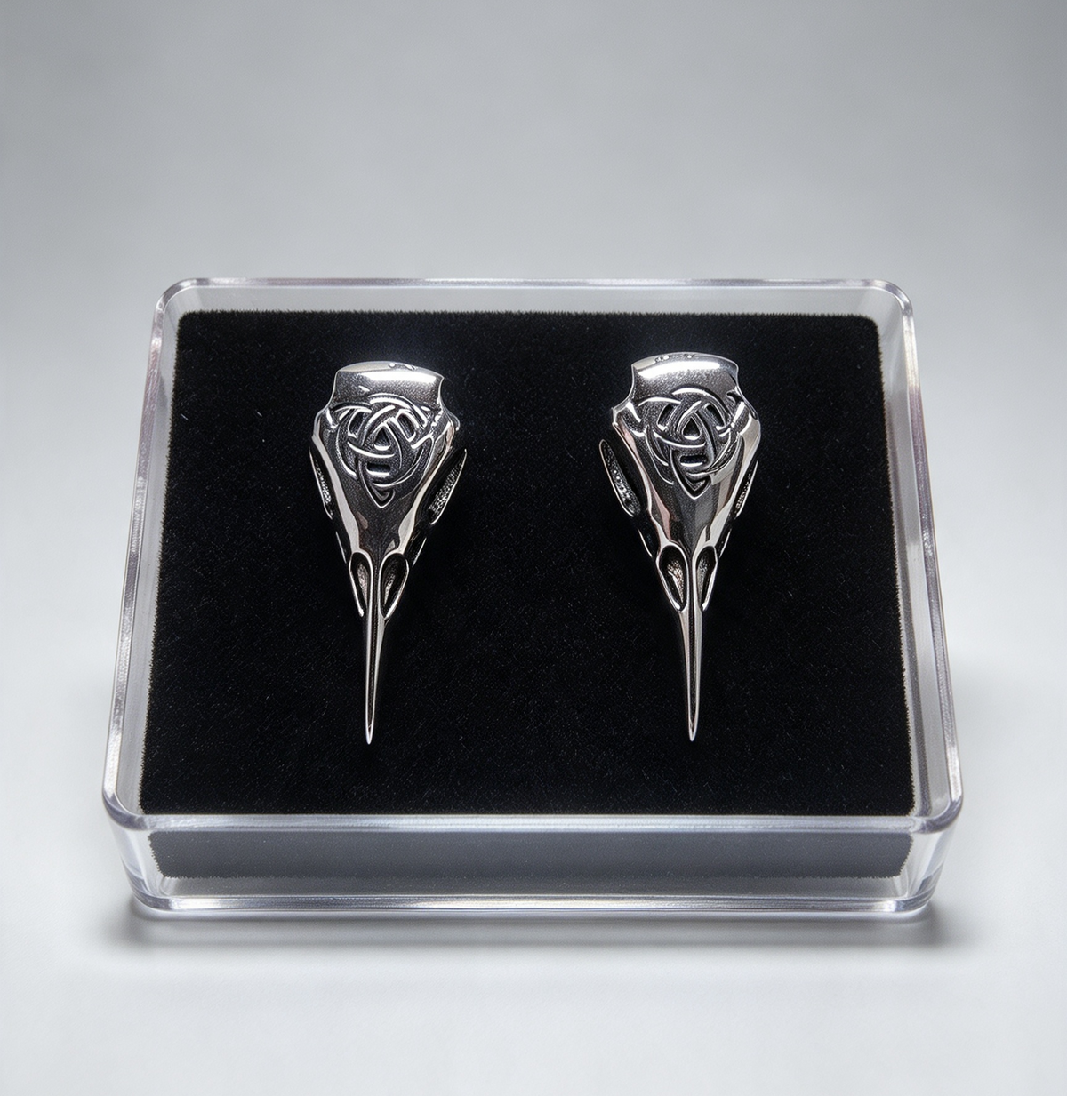 STAINLESS STEEL CELTIC RAVEN EARRINGS FLAT SCREW ON BACKS