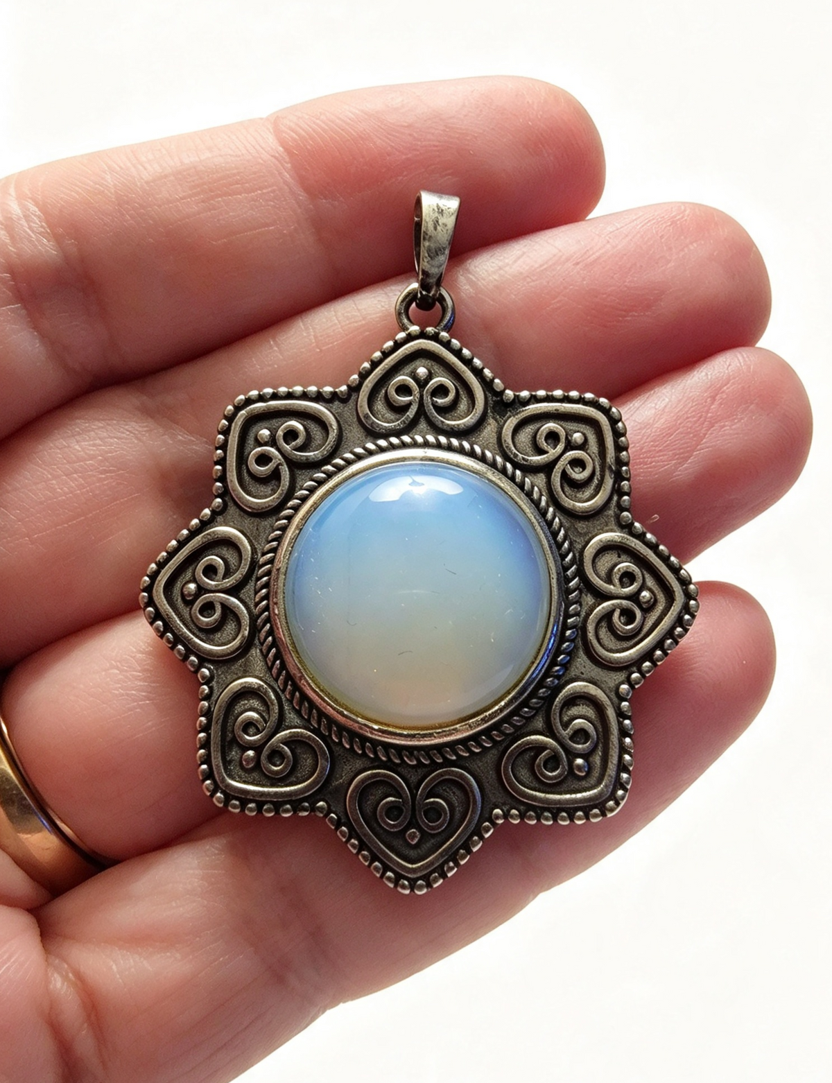 OPAL LIGHT Silver plated Pendant free stainless steel chain