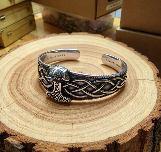 STAINLESS STEEL CELTIC MJOLNIR CUFF BRACELET
