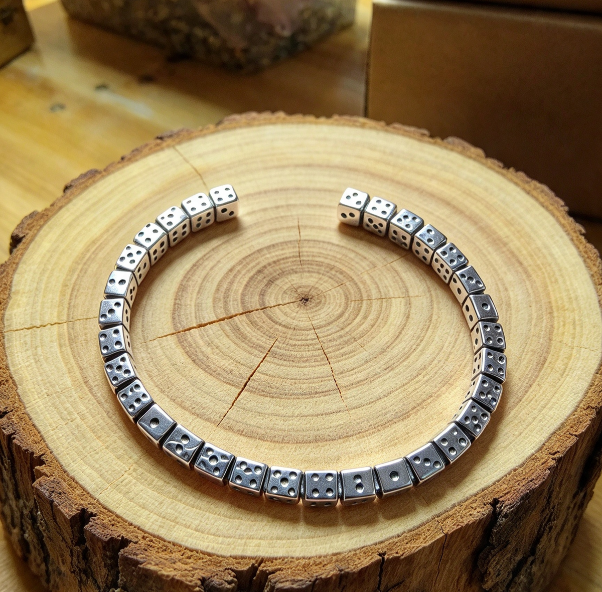 STAINLESS STEEL DICE CUFF BRACELET