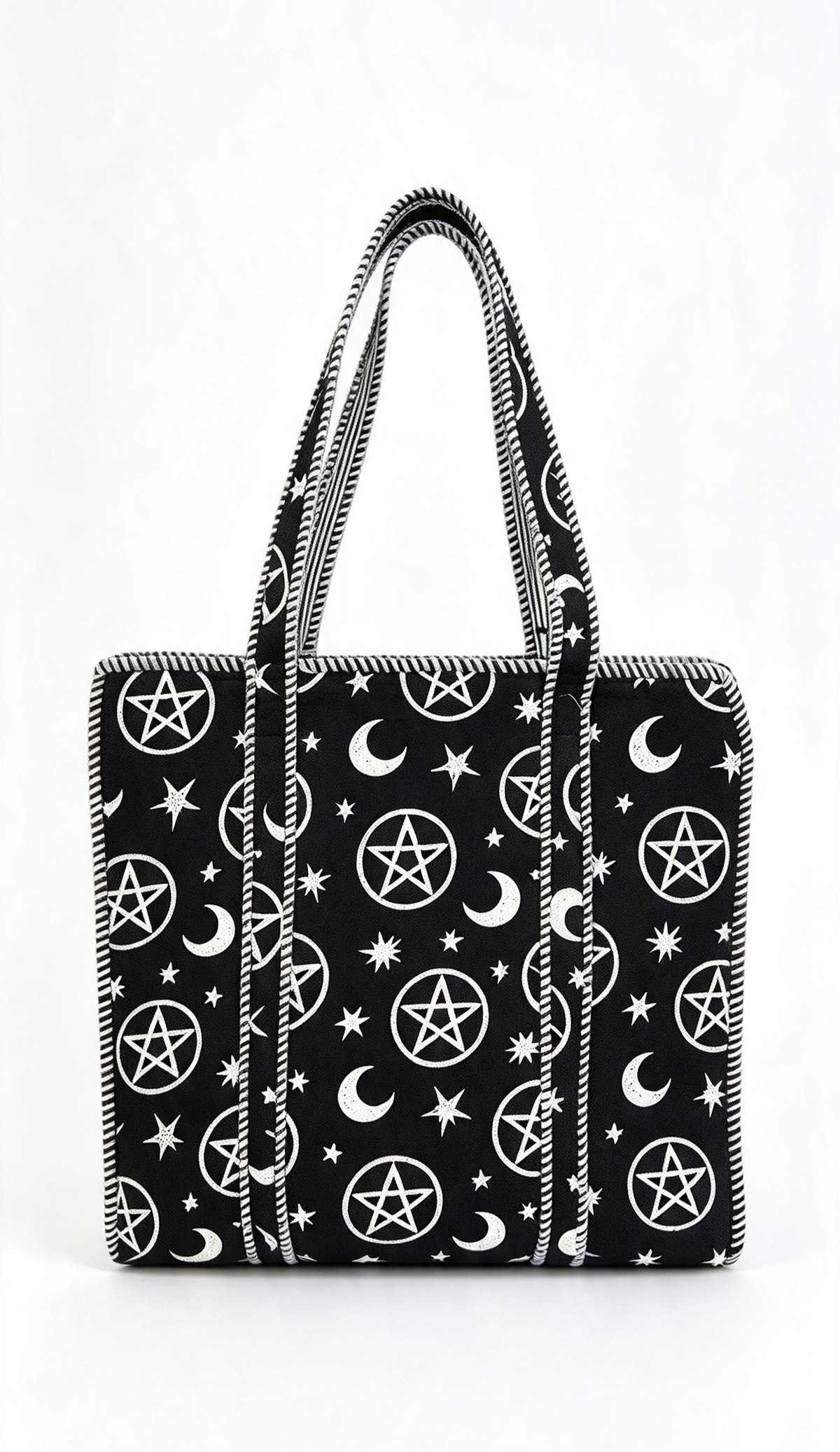 PIXI PERFECT BIG BLACK AND WHITE PENTAGRAM WITCHES BAG .