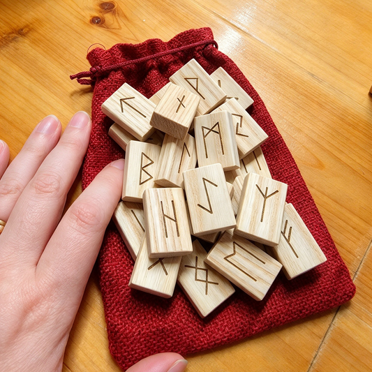 HANDMADE 🖤 WOODEN RUNE SET WITH BOOKLET