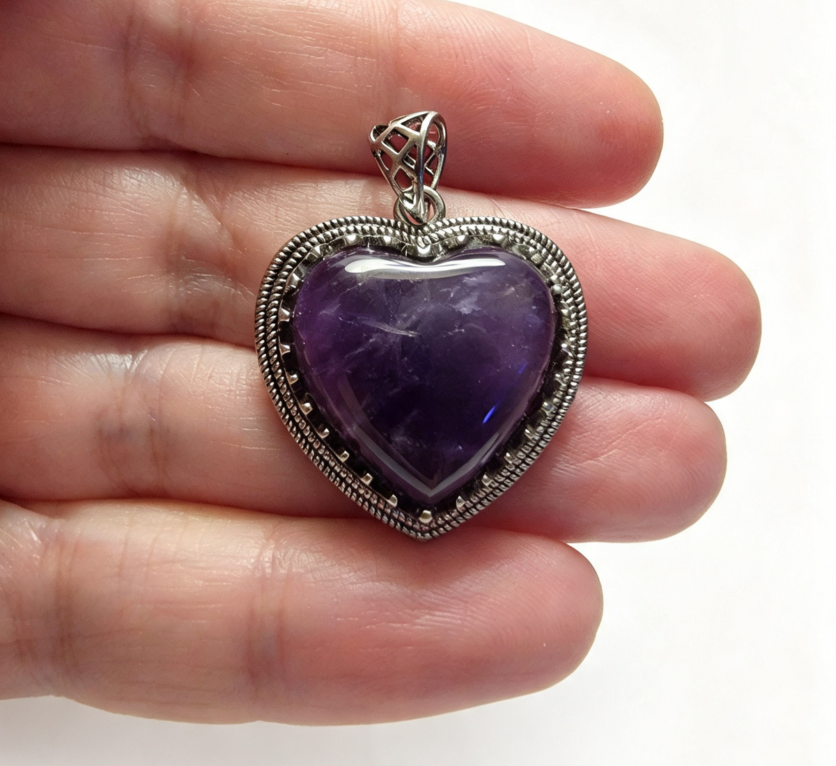 AMETHYST Silver plated Pendant free stainless steel chain