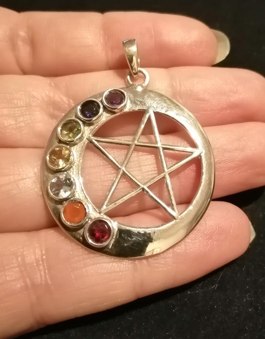 Pentagram with Crystal Chakras Pendant