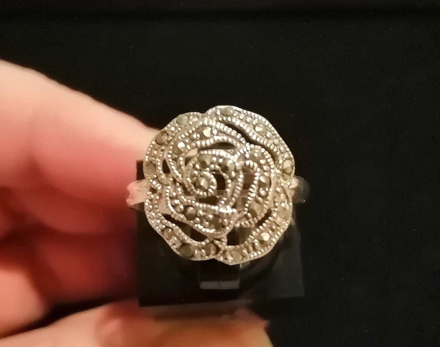 MARCASITE ROSE RING SIZE R In 925 sterling silver