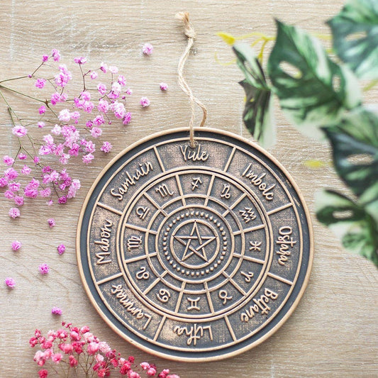 Bronze Pagan Wheel of the Year Hanging Terracotta Plaque .This Product has been on display and has no box. Was £8.99 Now £3.99.