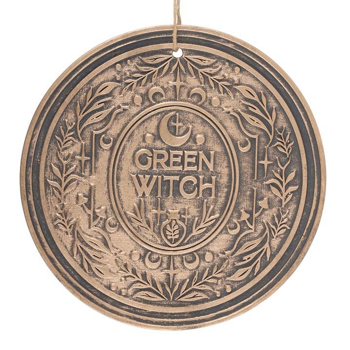 Green Witch Bronze Effect Terracotta Hanging Plaque .This Product has been on display and has no box .Was £8.99 Now £3.99.