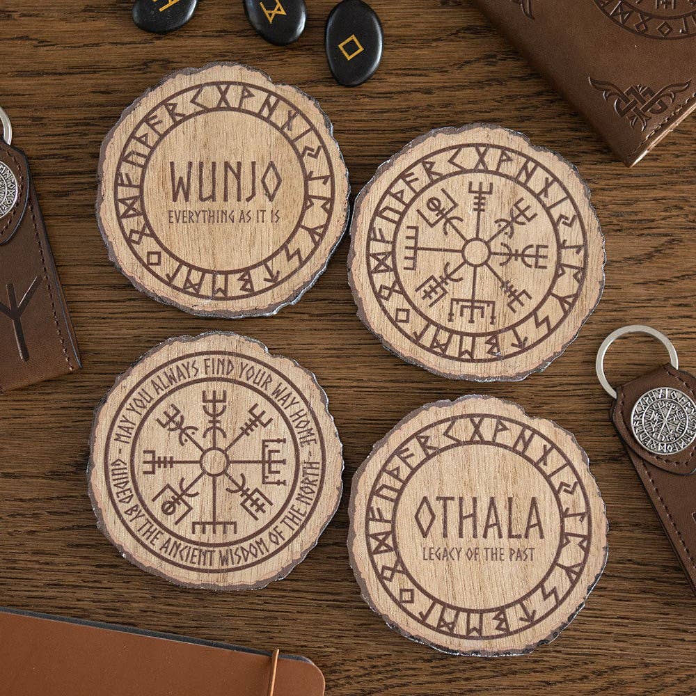 Set of 4 Norse Mythology Wood Slice Coasters