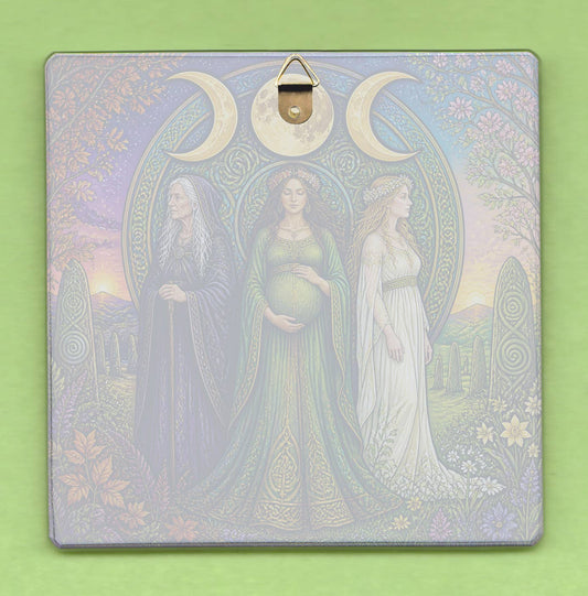 Pagan Triple Moon Goddess 10cm Glass panel wall decoration