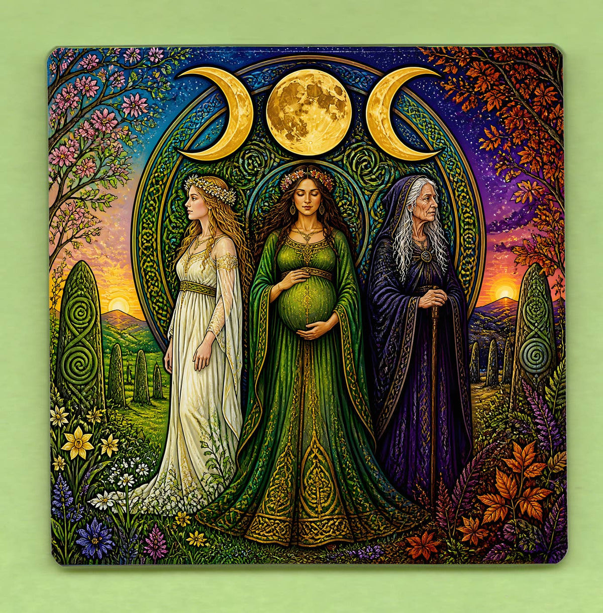 Pagan Triple Moon Goddess 10cm Glass panel wall decoration