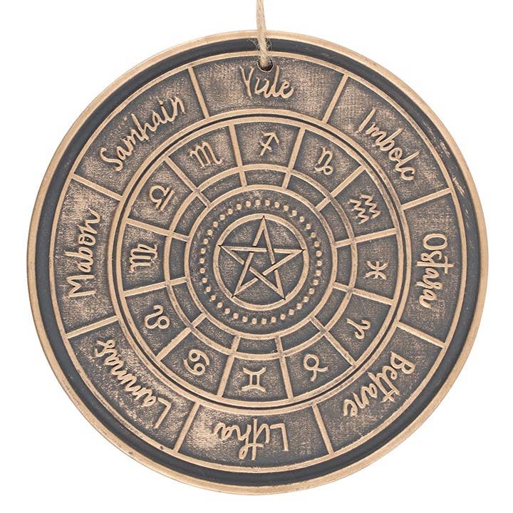 Bronze Pagan Wheel of the Year Hanging Terracotta Plaque .This Product has been on display and has no box. Was £8.99 Now £3.99.