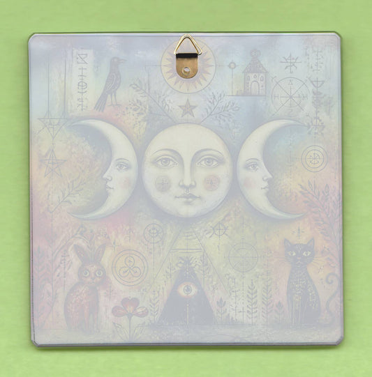 Pagan Triple Moon 10cm Glass picture panel with hook