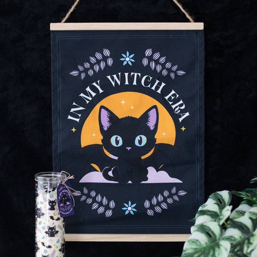 In My Witch Era Black Bat Cat Fabric Wall Hanging