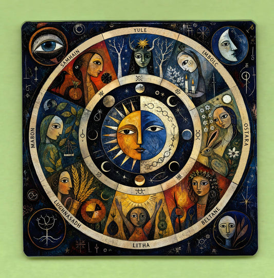 Pagan Wheel of the Year 10cm Glass panel wall decoration