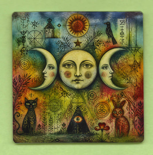 Pagan Triple Moon 10cm Glass picture panel with hook