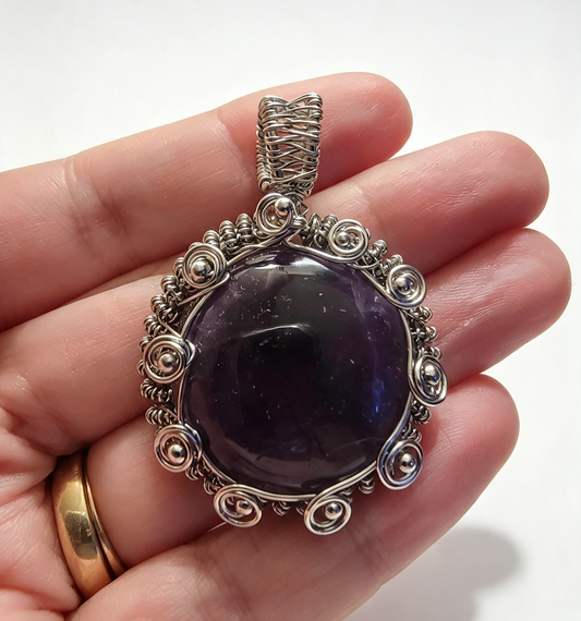 AMETHYST Silver plated Pendant free stainless steel chain