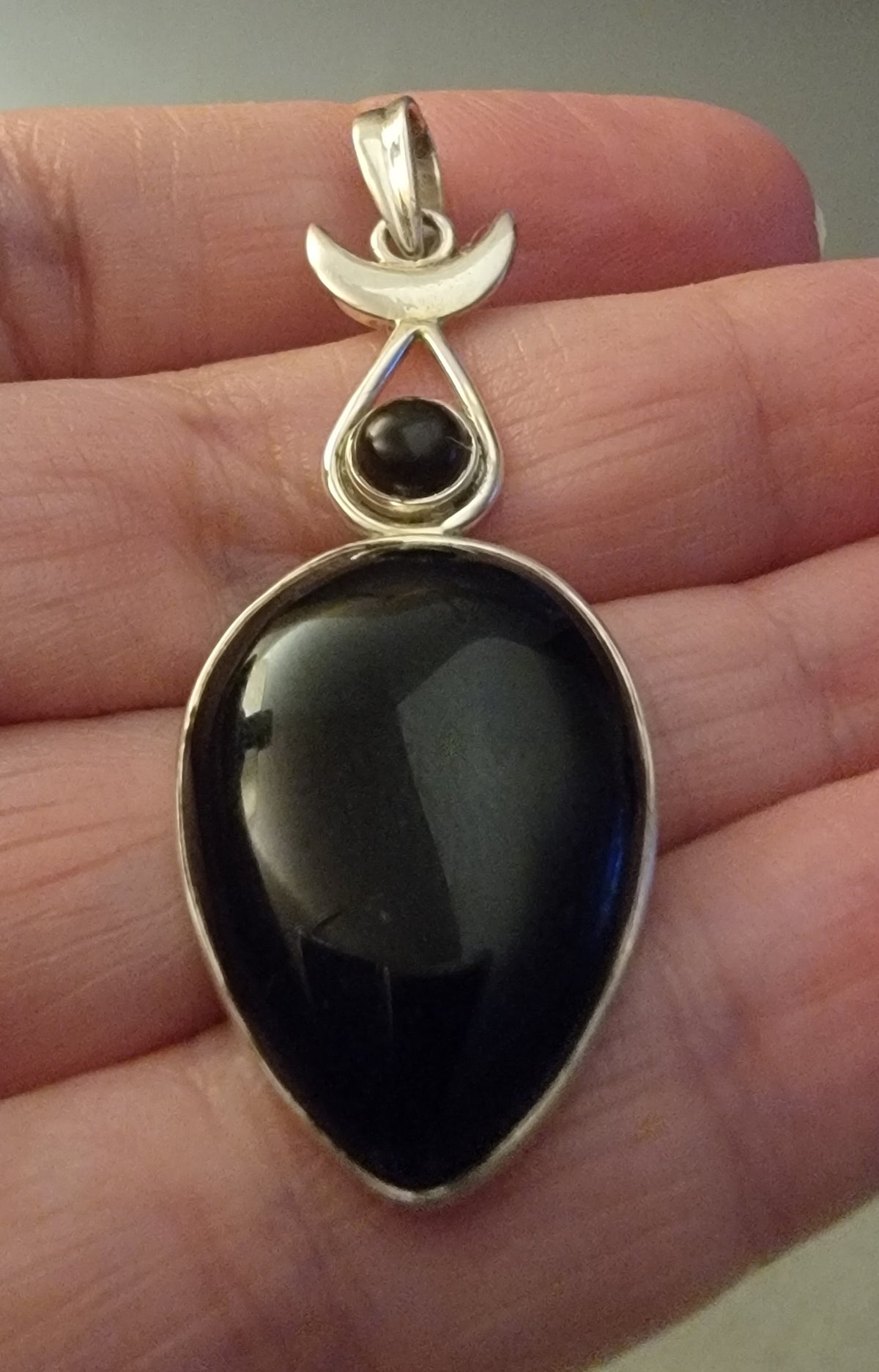 925 Sterling Silver Goddess Pendant  .. Onyx Set In 925 Sterling Silver..Large 5.5cm by 1.8cm