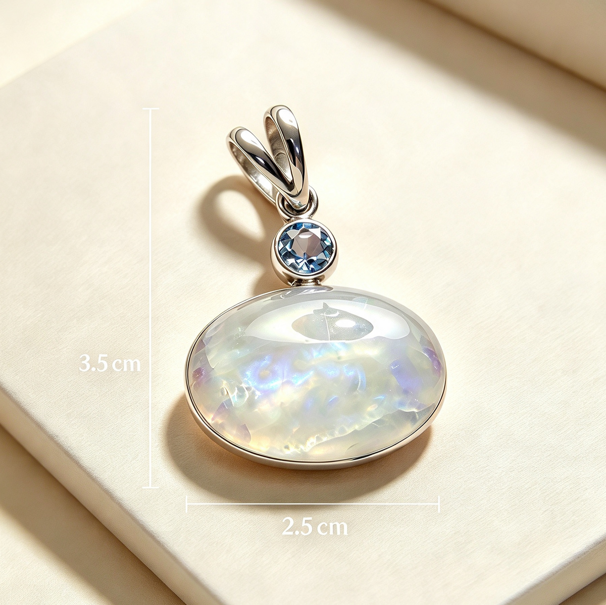 925 Sterling Silver Pendant .. Rainbow Moonstone and Blue Topaz Set In 925 Sterling Silver 3.5cm by 2.5cm.