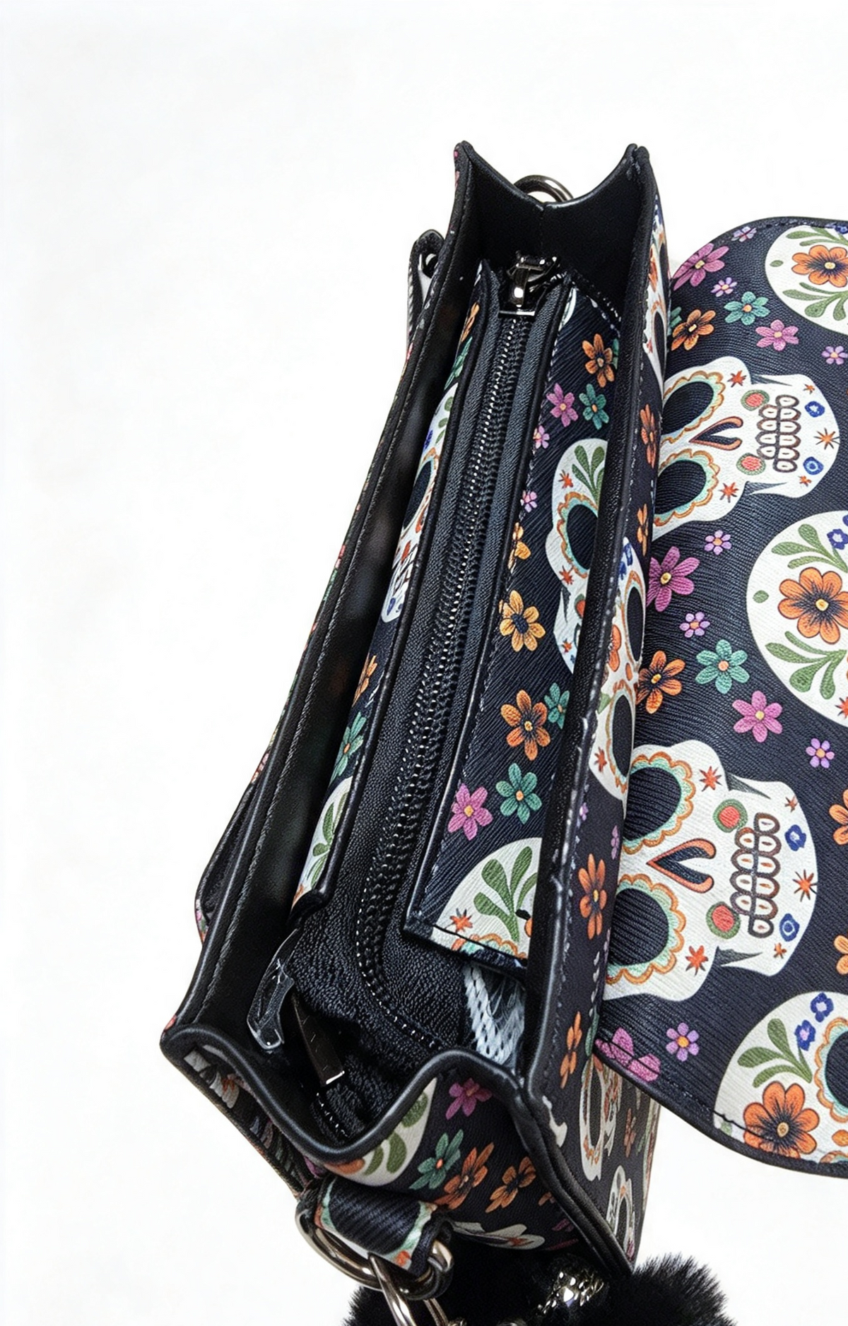 Day of the dead bag comes with a long adjustable strap.