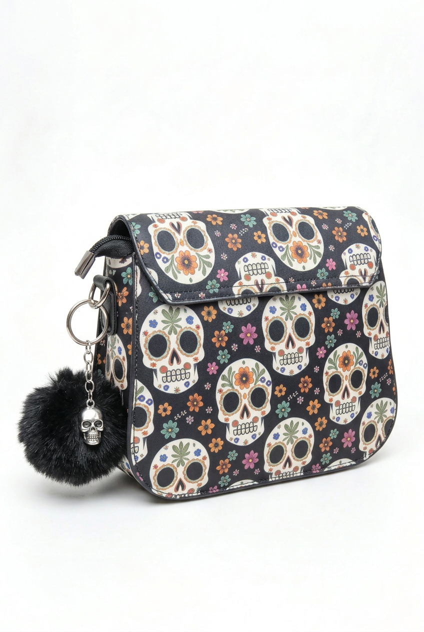 Day of the dead bag comes with a long adjustable strap.