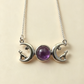 AMETHYST WITH HOWLING WOLVES ON A TRIPLE MOON IN 925 STERLING SILVER 1.4cm by 1.7cm
