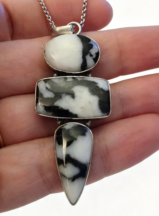 NATURAL WHITE TERQUOiSE Large Silver Plated Pendant Was £22 Now £10