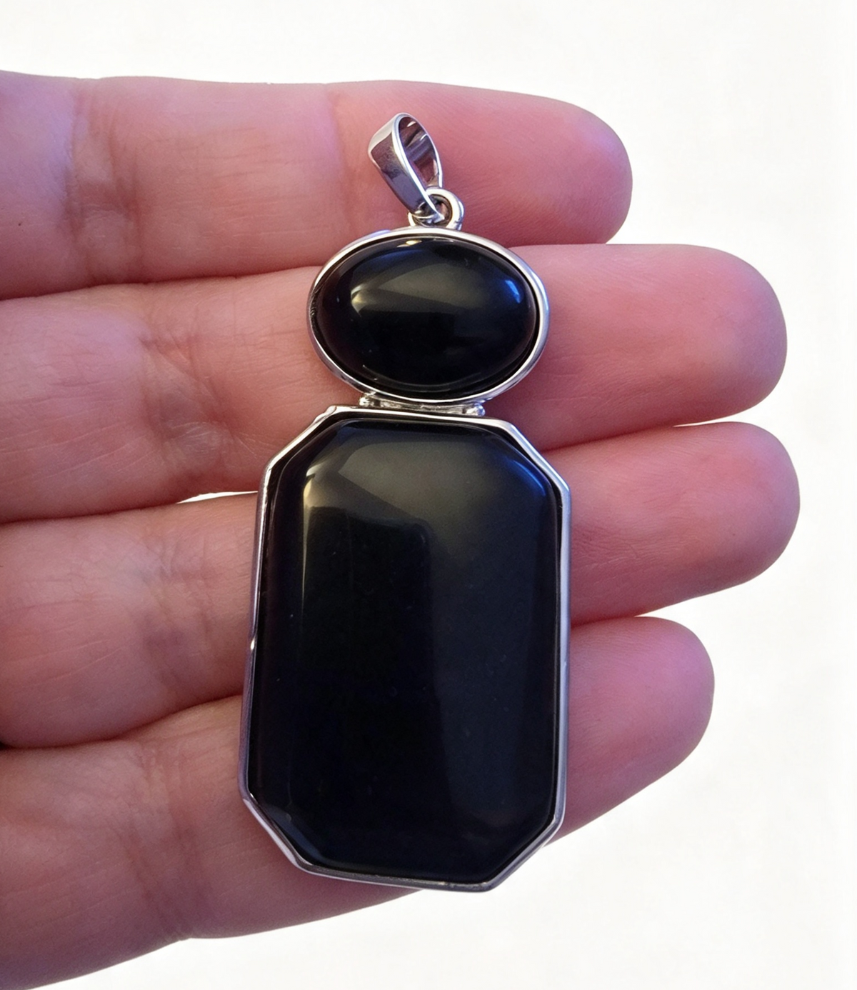 OBSIDIAN Silver plated Pendant free stainless steel chain