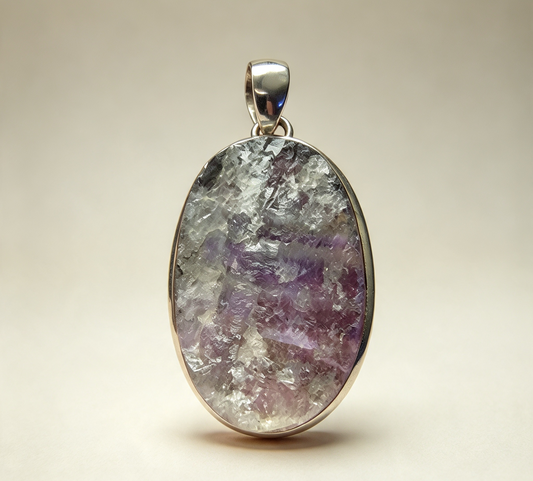 925 Sterling Silver Pendant... Natural Rough Fluorite 5.1cm by 2.6cm