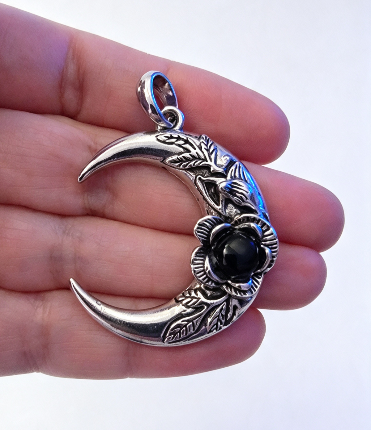 OBSIDIAN Silver plated Pendant free stainless steel chain
