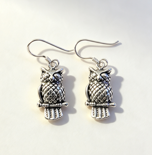 925 sterling Silver owl earrings
