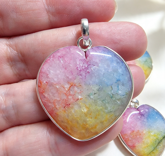 RAINBOW QUARTZ PENDANT Silver plated. Free stainless steel chain. Random Pendant sent.
