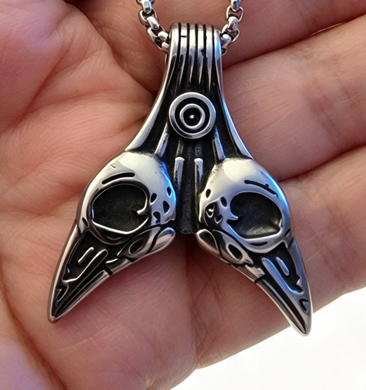 STAINLESS STEEL RAVEN PENDANT FREE STAINLESS STEEL CHAIN.