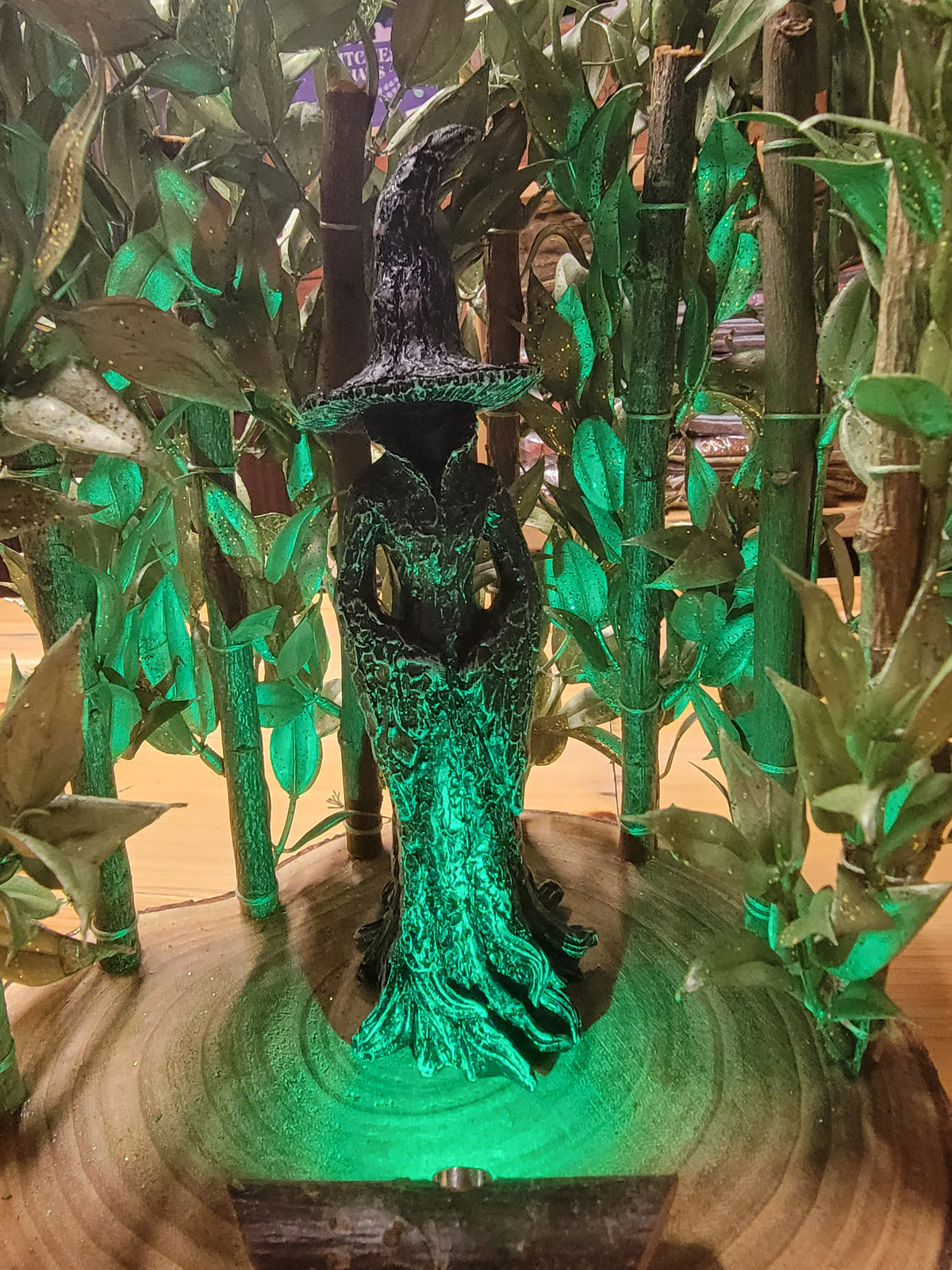 HANDMADE 🖤 Altar decor Witch in forest with green light