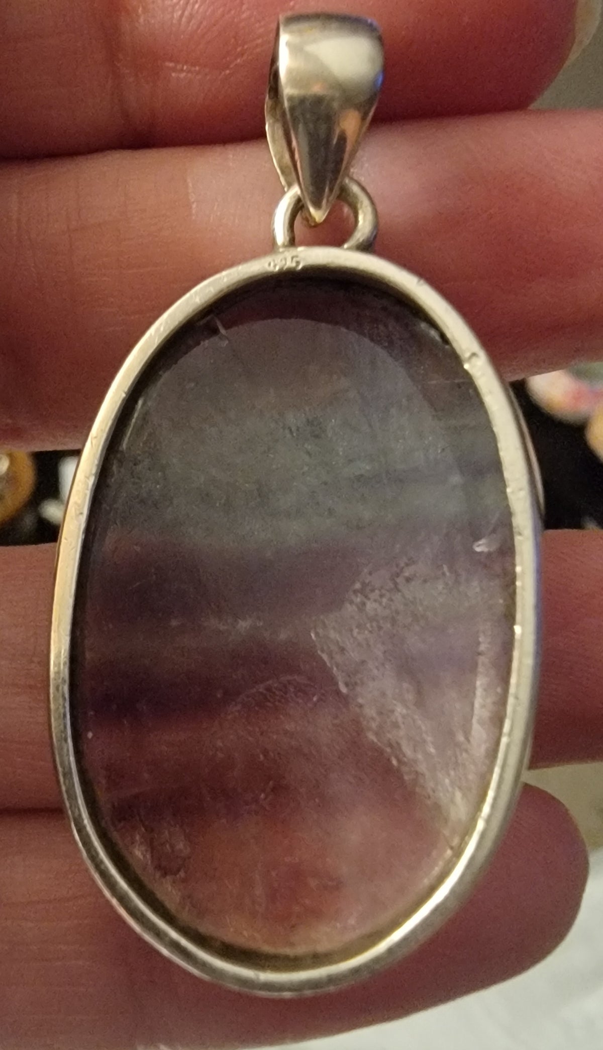 925 Sterling Silver Pendant... Natural Rough Fluorite 5.1cm by 2.6cm