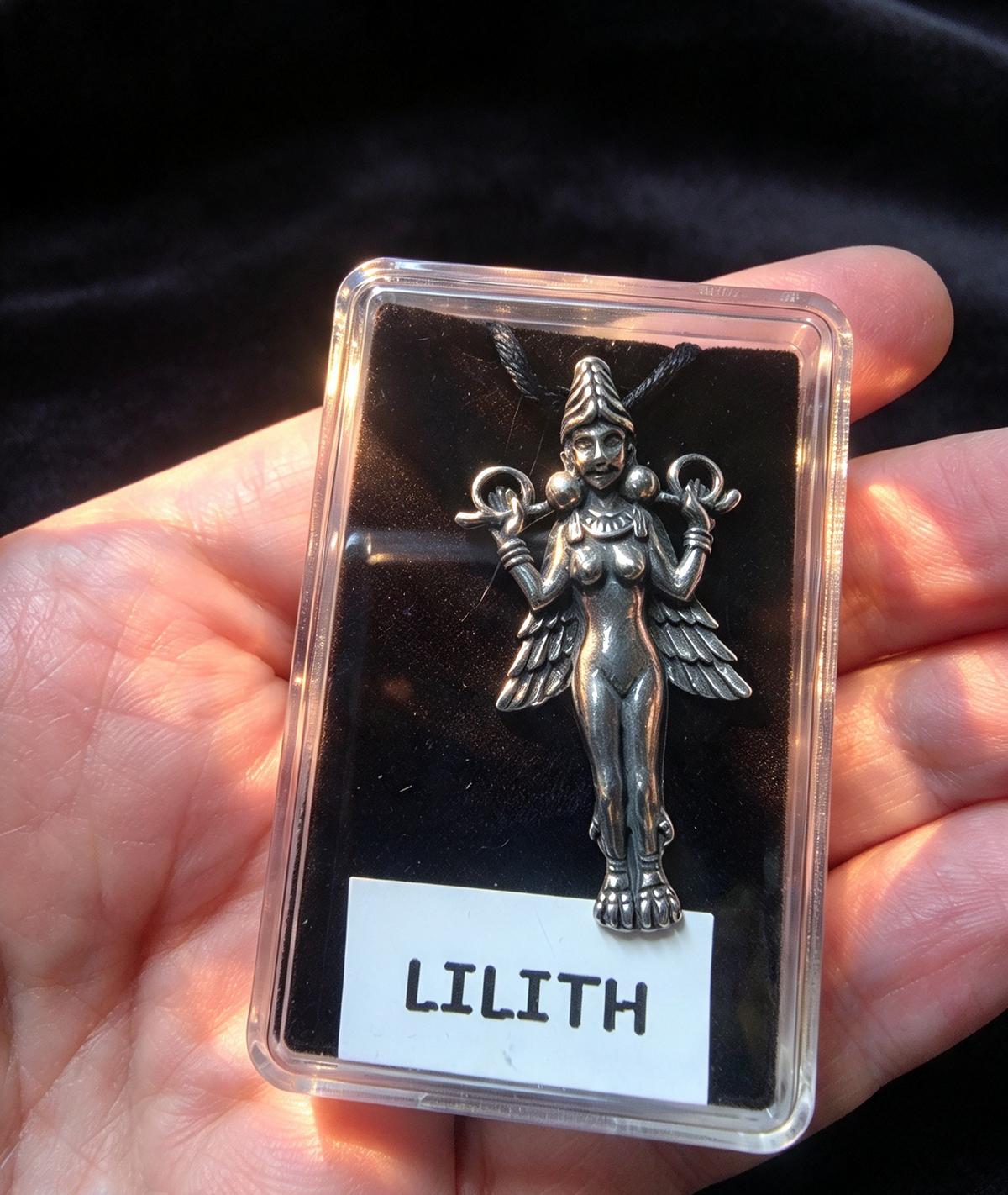 Goddess Pewter Pendant Necklace - Lilith comes with a black cord